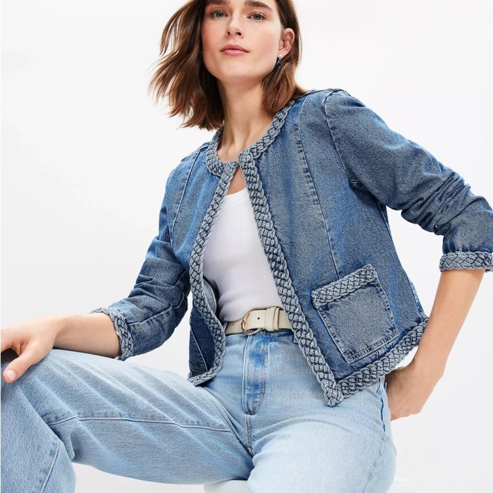 NWT- Loft Braided Trim Denim Jacket - Light Blue